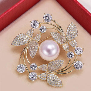 Rhinestone Butterfly Brooch With Pearls Corsage Wedding Jewelry