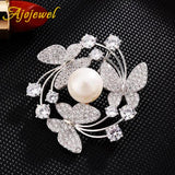 Rhinestone Butterfly Brooch With Pearls Corsage Wedding Jewelry