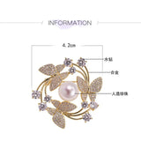 Rhinestone Butterfly Brooch With Pearls Corsage Wedding Jewelry