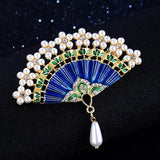 Zlxgirl Cartoon Enamel Fan Shape Brooch Pearl Scarf Hat Pin