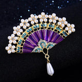 Zlxgirl Cartoon Enamel Fan Shape Brooch Pearl Scarf Hat Pin