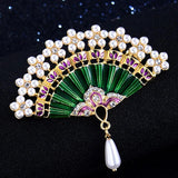 Zlxgirl Cartoon Enamel Fan Shape Brooch Pearl Scarf Hat Pin