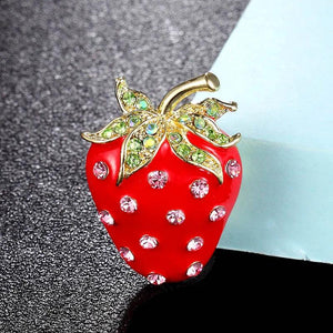Red Enamel Strawberry Shape Brooches Jewelry for Women and Men