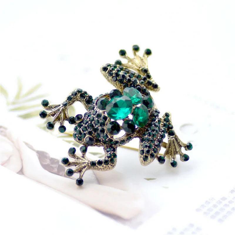 Vintage Green Rhinestone Frog Brooch Pin Men Women Coat Jewelry