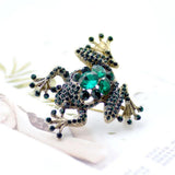 Vintage Green Rhinestone Frog Brooch Pin Men Women Coat Jewelry