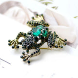 Vintage Green Rhinestone Frog Brooch Pin Men Women Coat Jewelry