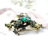 Vintage Green Rhinestone Frog Brooch Pin Men Women Coat Jewelry