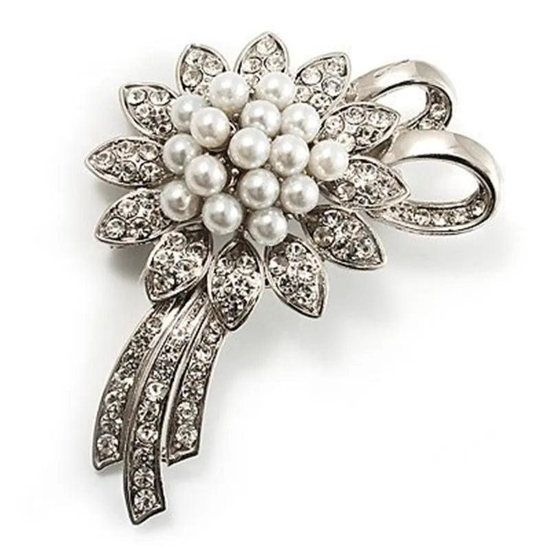 Charm Pearl Rhinestone Pins Flower Brooches For Women Prom Party Decoration