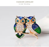 Double Owl Brooch Pins Crystal Animal jewelry AL216