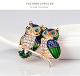 Double Owl Brooch Pins Crystal Animal jewelry AL216