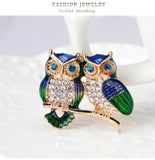 Double Owl Brooch Pins Crystal Animal jewelry AL216