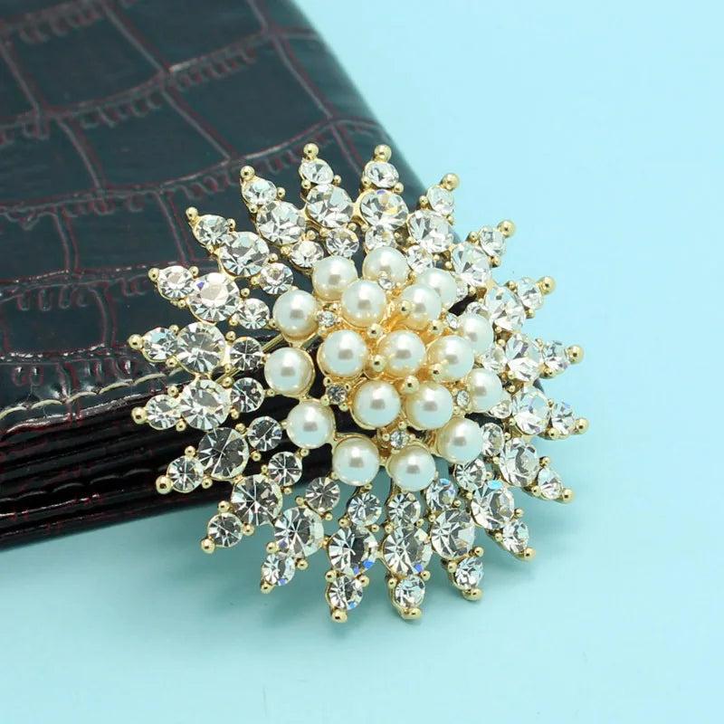 Pearl Wedding Brooch Bridal Jewelry Rhinestone Crystal Hijab Accessory