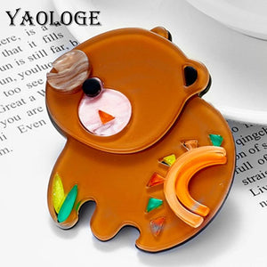 Acrylic Brown Bear Shape Brooch for Women