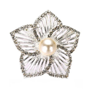 Hollow Matte Silver Flower Pearl Brooch Rhinestones Flower Brooches