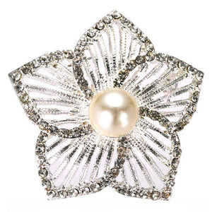 Hollow Matte Silver Flower Pearl Brooch Rhinestones Flower Brooches