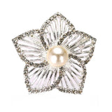 Hollow Matte Silver Flower Pearl Brooch Rhinestones Flower Brooches