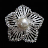 Hollow Matte Silver Flower Pearl Brooch Rhinestones Flower Brooches