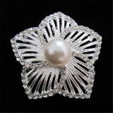 Hollow Matte Silver Flower Pearl Brooch Rhinestones Flower Brooches