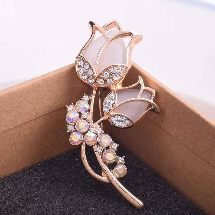 Opal Rhinestone Rose Brooch for Bridal Wedding Dress