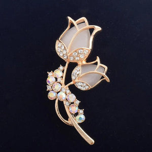 Opal Rhinestone Rose Brooch for Bridal Wedding Dress