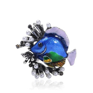 Marine Fish Enamel Brooch Coral Pearl Oil Drip High-grade Corsage