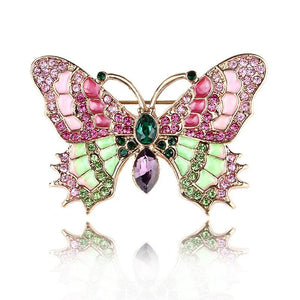Pink Vintage Butterfly Brooch Purple Rhinestone Enamel Pins