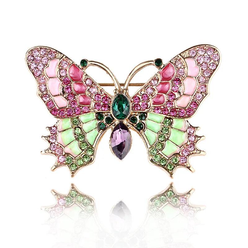Pink Vintage Butterfly Brooch Purple Rhinestone Enamel Pins