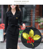 Yellow Maple Leaf Bejeweled Brooch Pin Women Dress Scarf Pins Gift