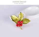 Yellow Maple Leaf Bejeweled Brooch Pin Women Dress Scarf Pins Gift