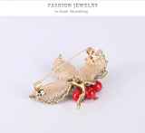 Yellow Maple Leaf Bejeweled Brooch Pin Women Dress Scarf Pins Gift