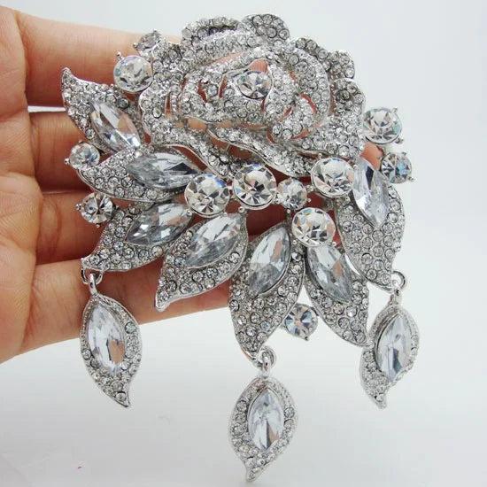 Crystal Floral Rose Water Drop Brooch Wedding Accessories