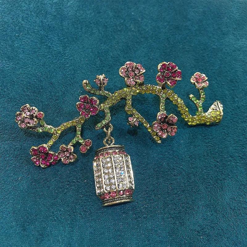 Plum Brooches Rhinestone Flower Branch Lantern Potted Pin Brooch