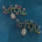 Plum Brooches Rhinestone Flower Branch Lantern Potted Pin Brooch