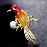 Red Green Enamel Birds Brooches for Men's Pearl Cartoon Animal Brooch Pins