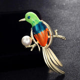 Red Green Enamel Birds Brooches for Men's Pearl Cartoon Animal Brooch Pins
