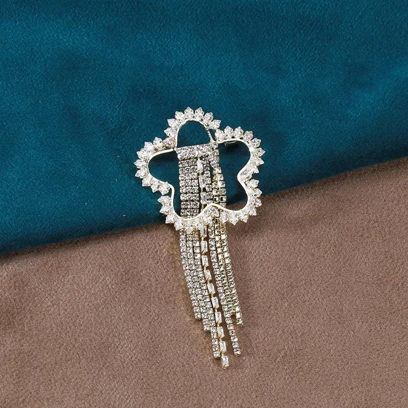 Flower Brooch Ladies Chain Tassel Shirt Collar Pin