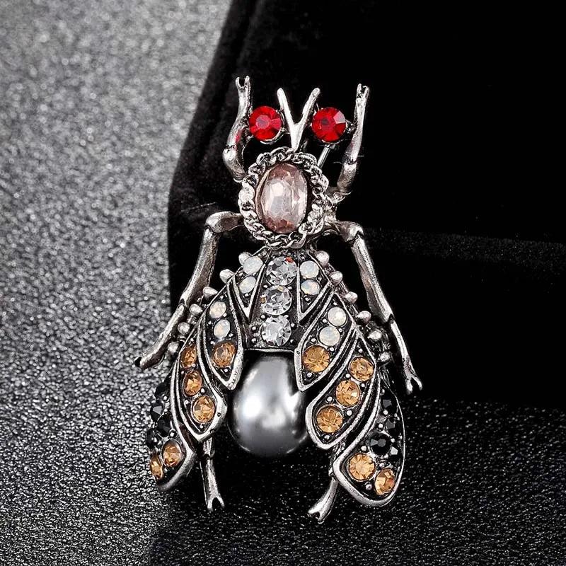 Vintage Insect Brooches Men's Party Pearl Bee Brooch Crystal Hijab Pins