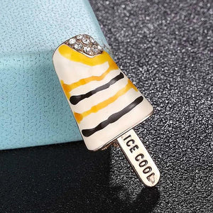 Zlxgirl Ice Cream Shape Food Brooch Yellow Enamel Brooch Women Men Kids