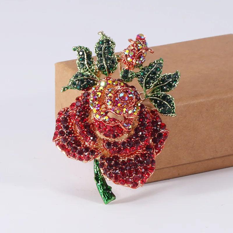 Rhinestone Rose Flower Brooch Wedding Party Gift Jewelry Coat Pin