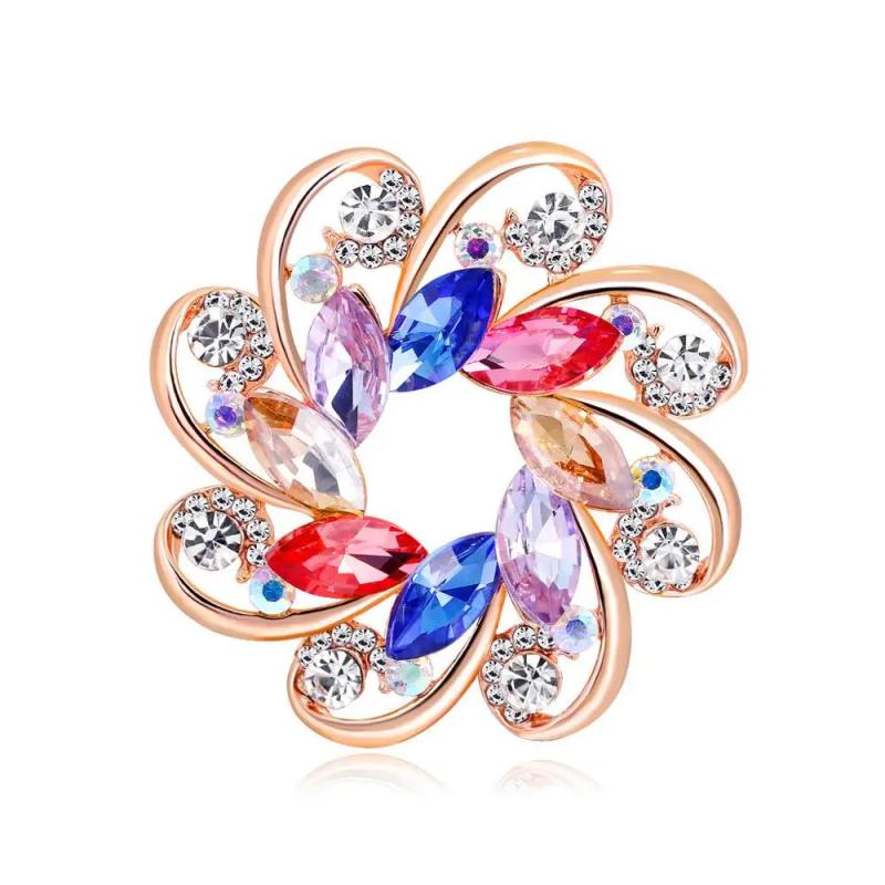 Simplicity Flower Crystal Brooches Pins for Women Wedding Bridal Decorations