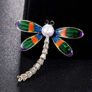 Enamel Dragonfly Pearl Brooch Bouquet for Party Christmas