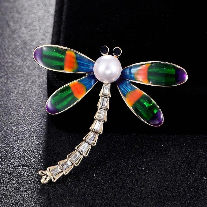 Enamel Dragonfly Pearl Brooch Bouquet for Party Christmas