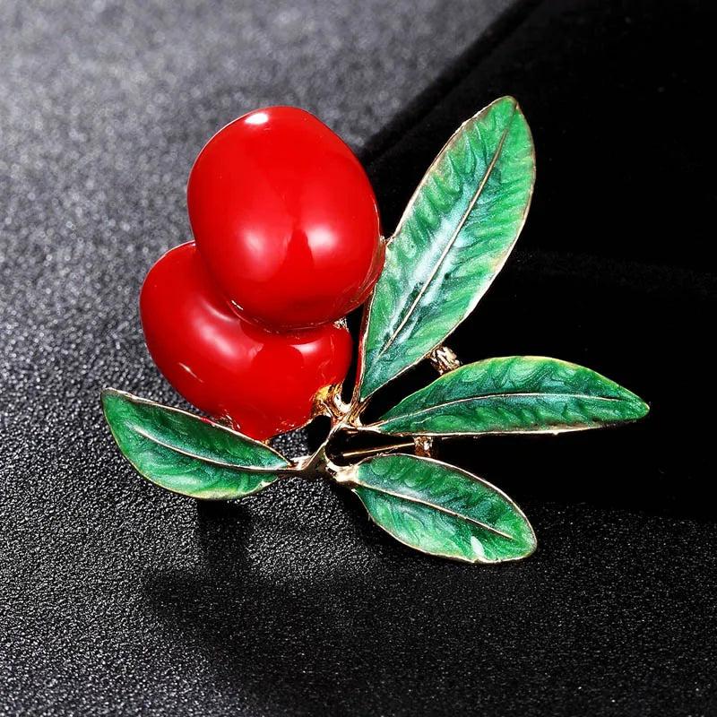 Enamel Cherry Brooches Men Alloy Plants Banquet Party Brooch