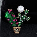 Green Rhinestone Cactus Brooches Enamel Flower Pin Banquet Broche Bag Pins