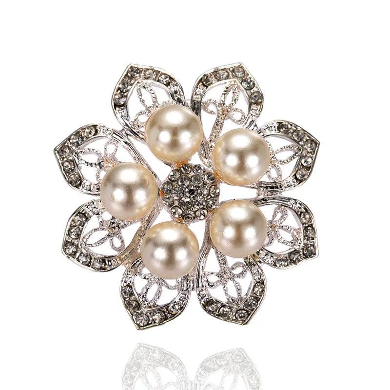 Vintage Silver Flower Cross Brooch Rhinestone Crystal Ancient Pin