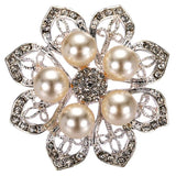 Vintage Silver Flower Cross Brooch Rhinestone Crystal Ancient Pin