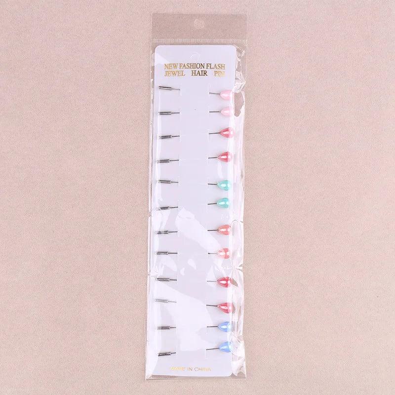 12PCS Hijab Pins Set Scarf Pearls Brooches Muslim Women Safety Pin