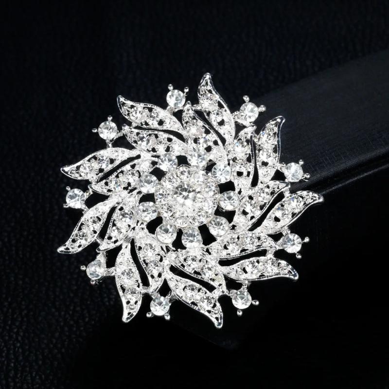 Crystal Rhinestone Flower Brooch Pin for Wedding Bridal Party