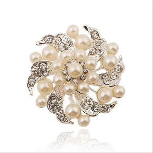 Romantic Flower Pearl Brooch Inlay Rhinestone Pins