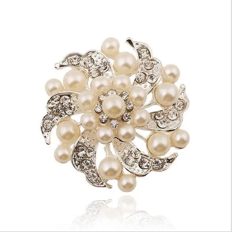 Romantic Flower Pearl Brooch Inlay Rhinestone Pins